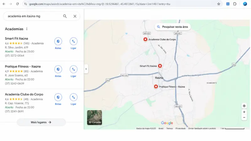 exemplo de Local Pack do Google Maps com google business profile para empresas otimizado