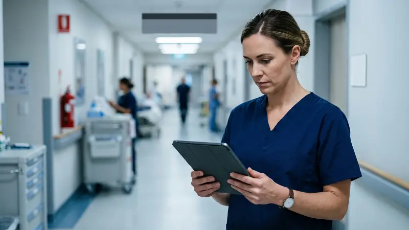 profissional de saúde usando tecnologia digital — seo para clínicas em Pouso Alegre